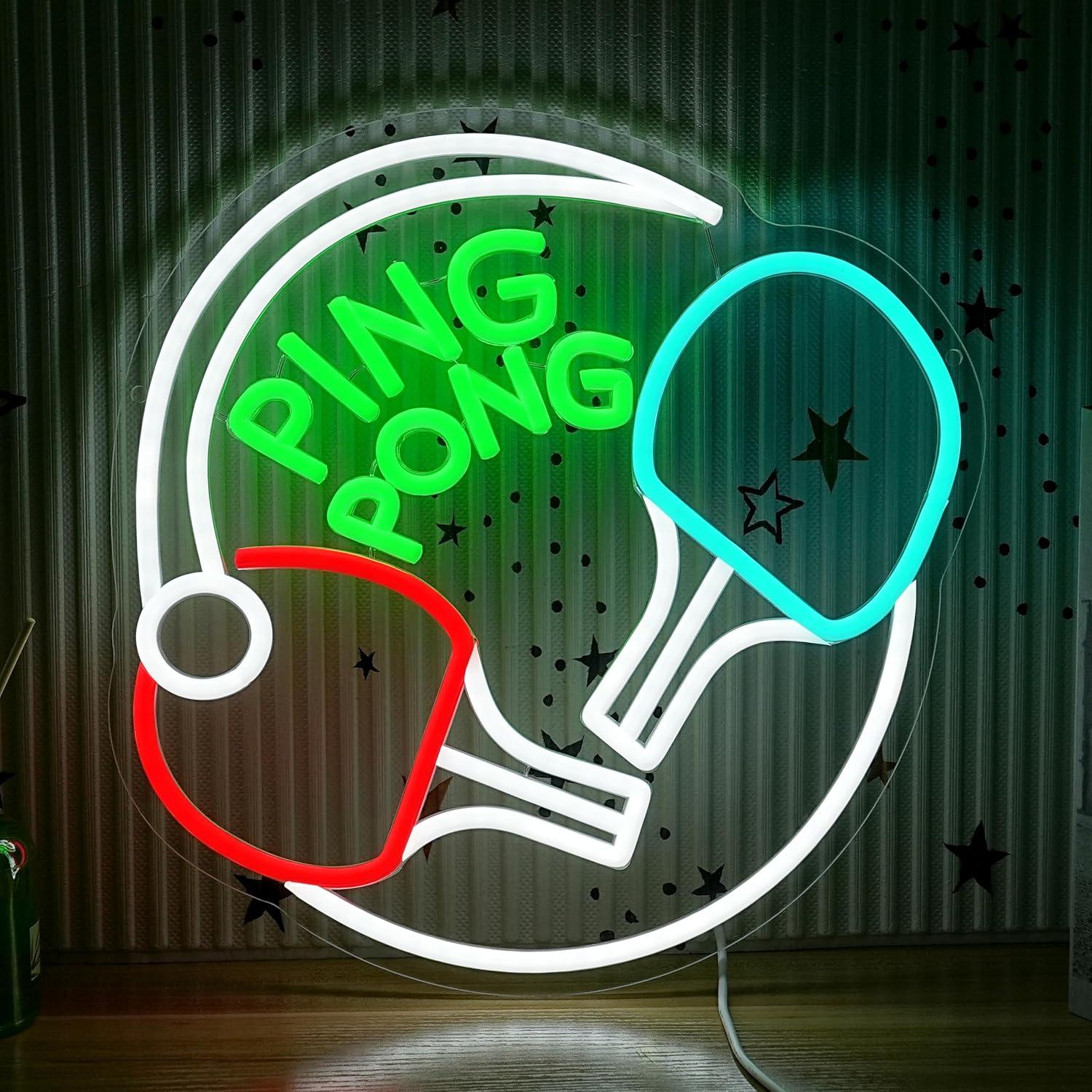 Home Gym Neon Sign - Neonowy znak Ping Pong, ściemnialna lampa
