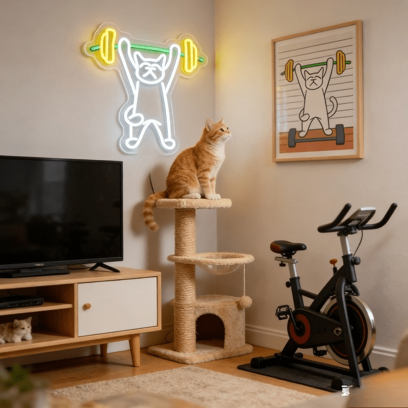 Neonowy znak LED z kotem podno – Home Gym Neon Sign recenzja i cena