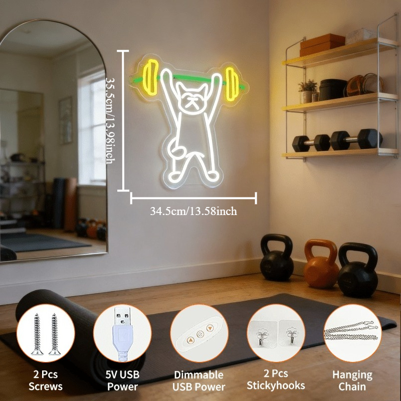 Neonowy znak LED z kotem podno – Home Gym Neon Sign recenzja i cena