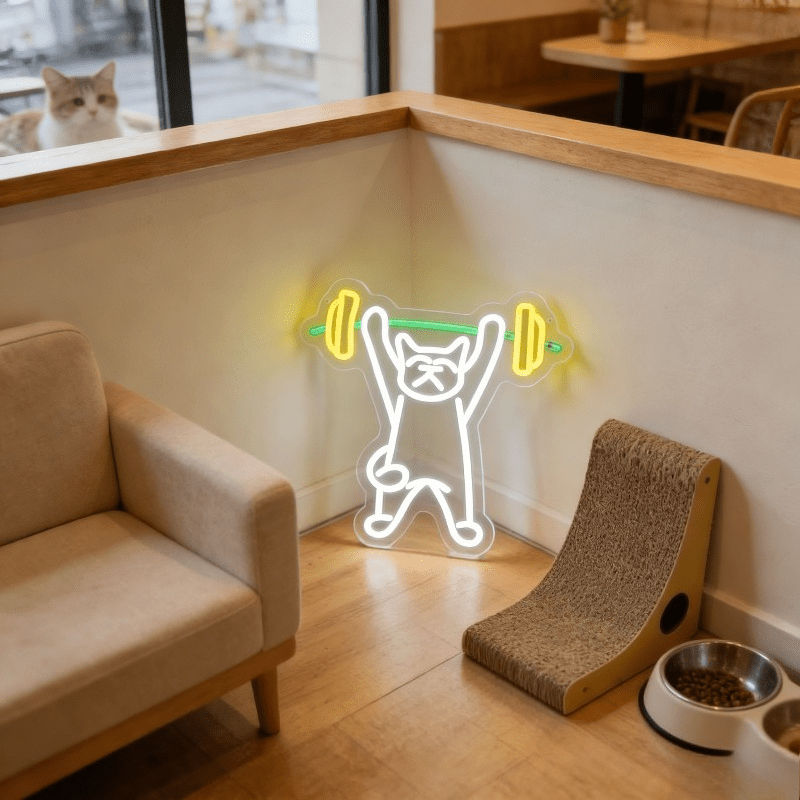 Neonowy znak LED z kotem podno – Home Gym Neon Sign recenzja i cena